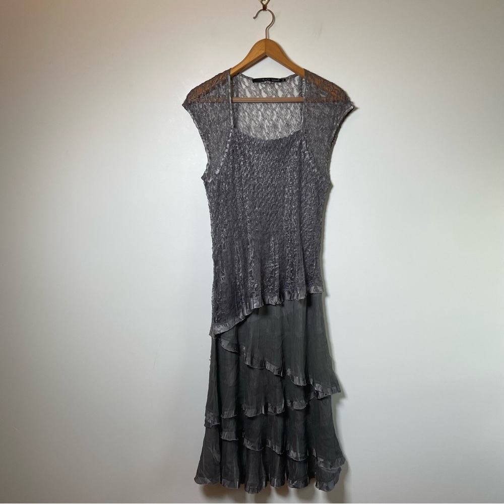 KOMAROV Lace Tiered Midi Dress